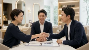 青山周辺サロンの事業承継で指名顧客・スタッフ・賃貸借を引き継ぐイメージ