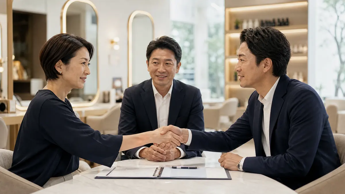 青山周辺サロンの事業承継で指名顧客・スタッフ・賃貸借を引き継ぐイメージ